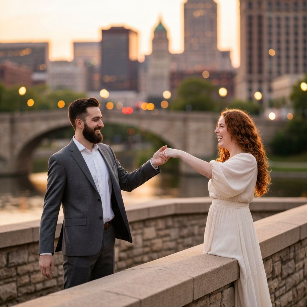 Holding hands on a bridge